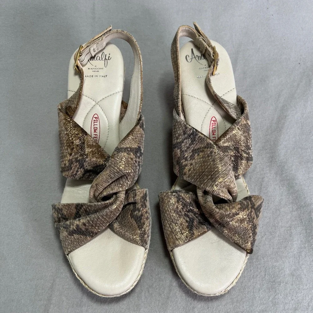 Amalfi by Rangoni Laerte Wedge Gold Metallic Animal Print Knot Espadrille 10WIDE